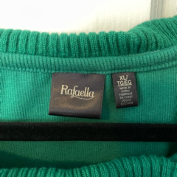 Rafaella Cotton Top with Sweater Detail at Neck Green Long Sleeve Size XL - Picture 4 of 6